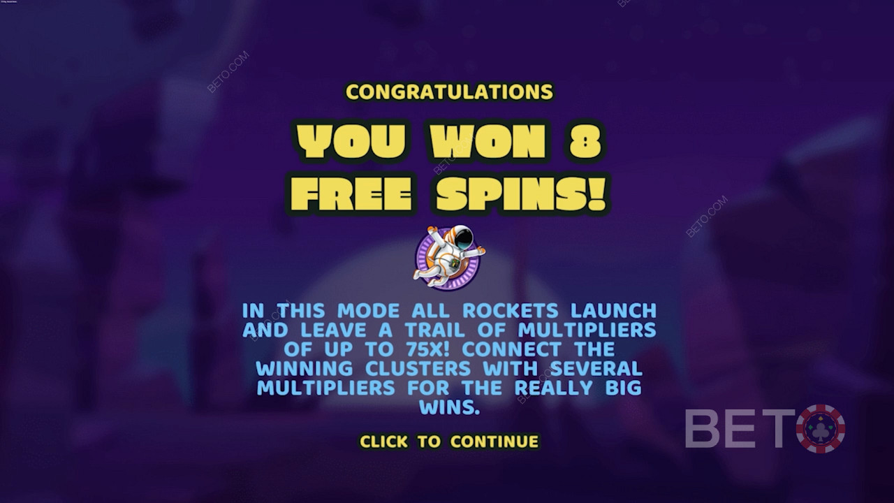 Het landen van 3 Spaceman symbolen activeert de Free Spins spelmodus in deze gokautomaat