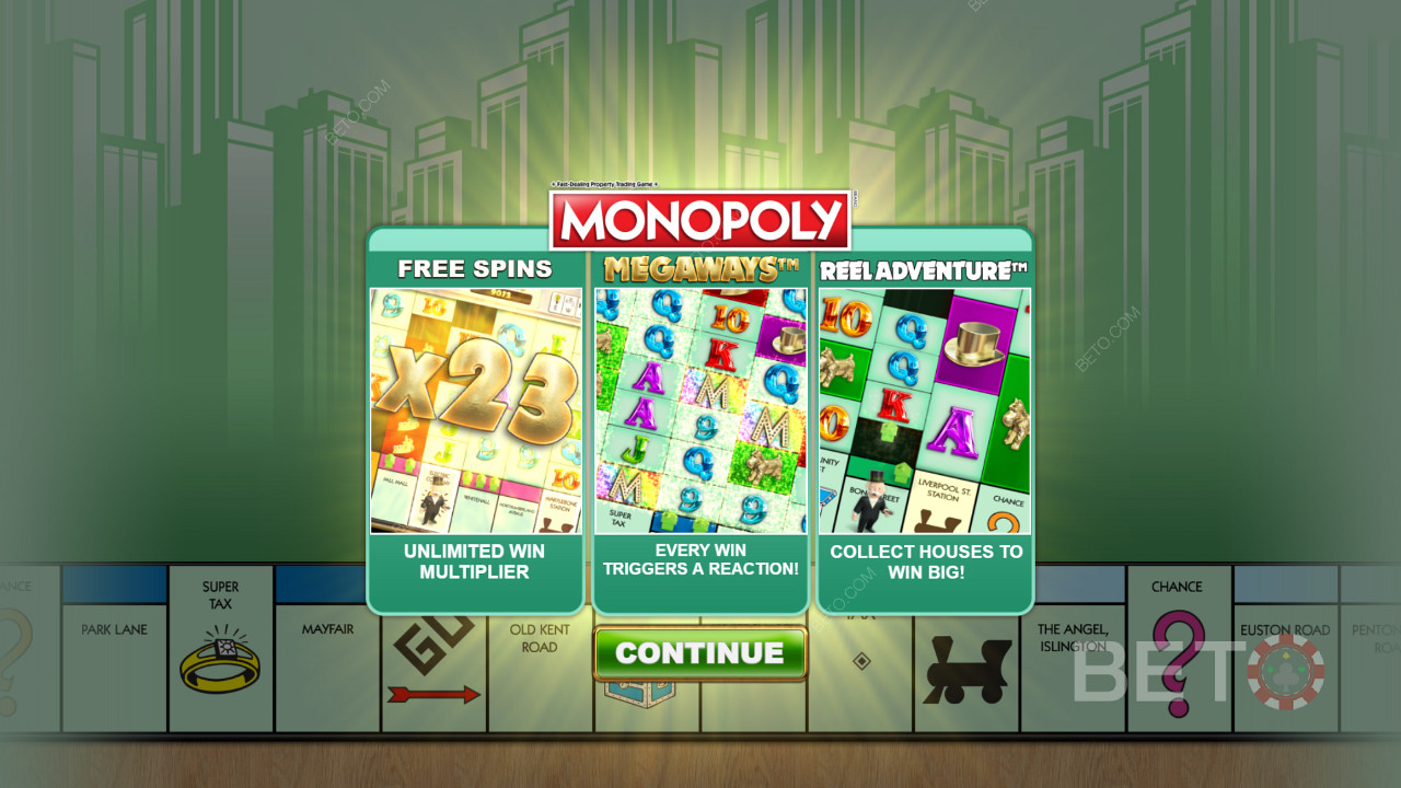 Startscherm van Monopoly Megaways
