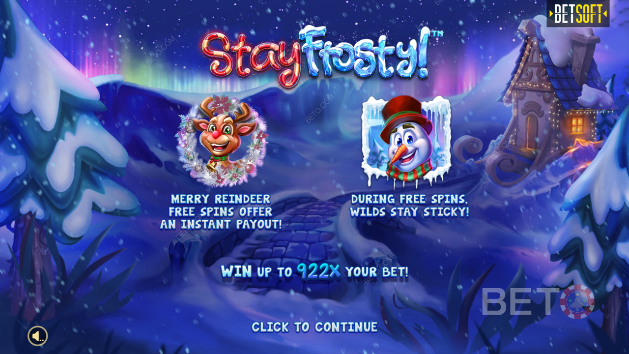 Het introscherm in Stay Frosty! Merry Reindeer Free Spins & Max Win van 922x je inzet!