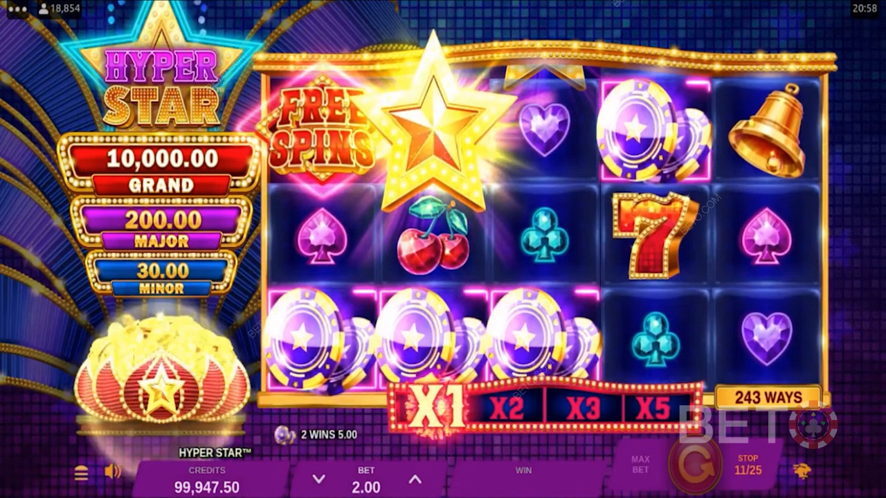 De 3 Jackpot Prijzen worden getoond aan de linkerkant van het scherm tijdens het spel
