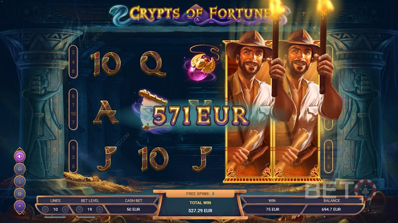 Geniet van Expanding symbolen in Free Spins in Crypts of Fortune slot