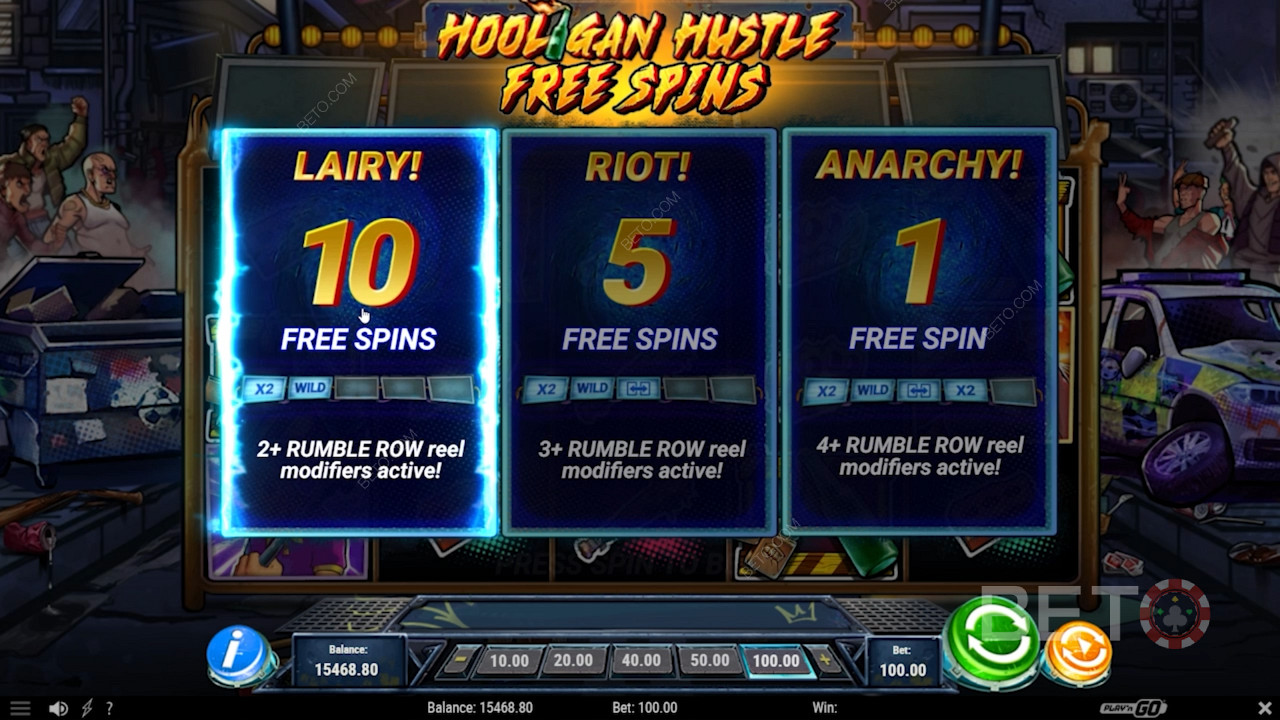 Kies het type Gratis Spins in de Hooligan Hustle gokautomaat
