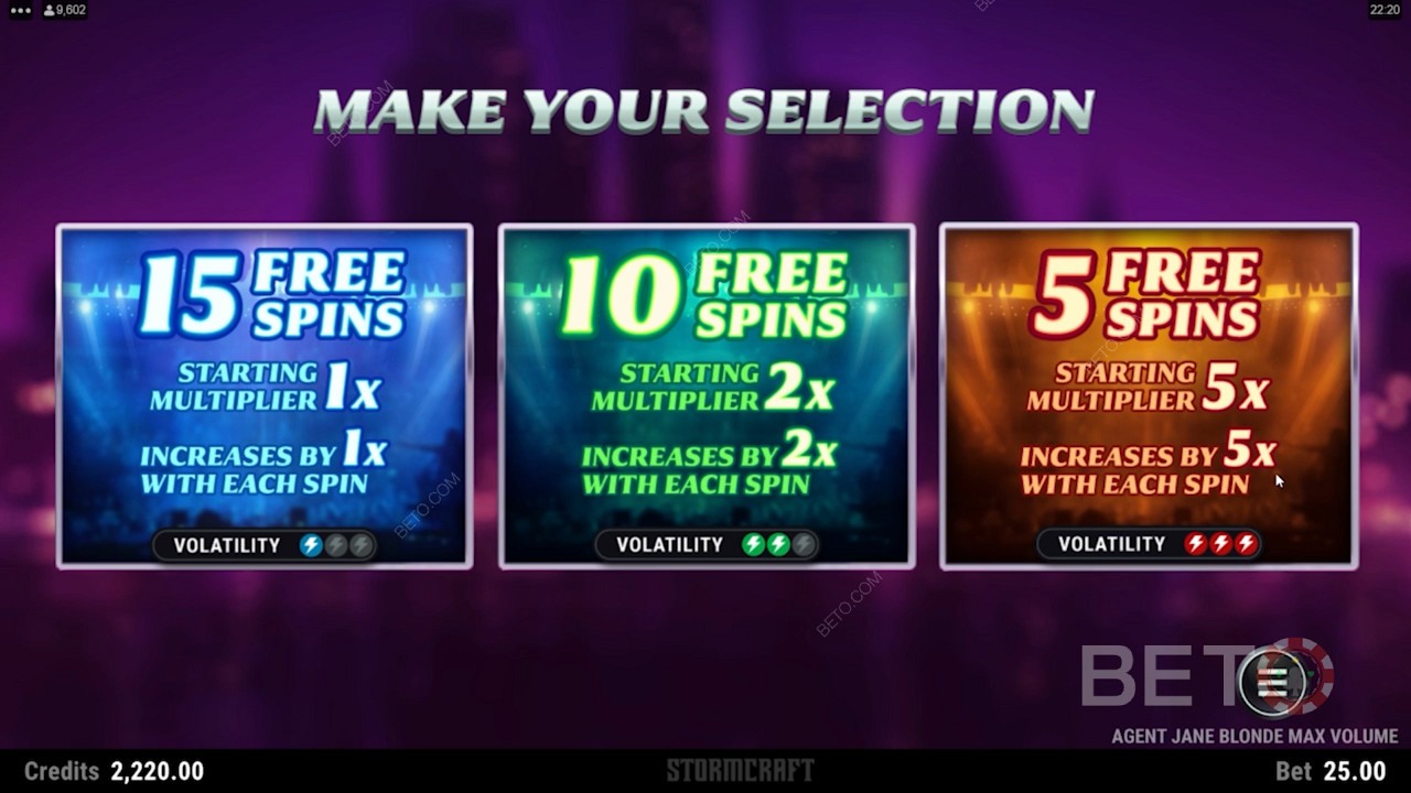 Activeer het bonusspel & kies tussen 3 Free Spins en Multiplier bonussen