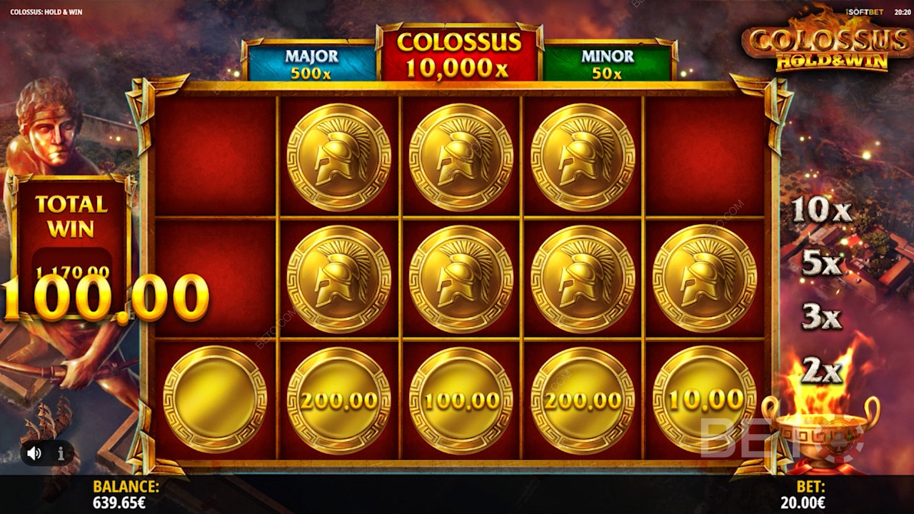 Ontvang geldbeloningen in de vorm van gouden munten in de Hold and Win-functie
