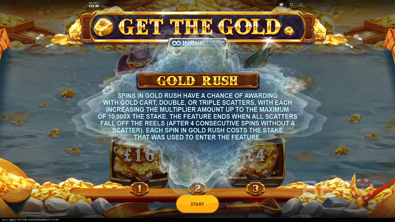 Land 3 of meer Gold Cart Scatters om het Golden Rush-uur te beginnen