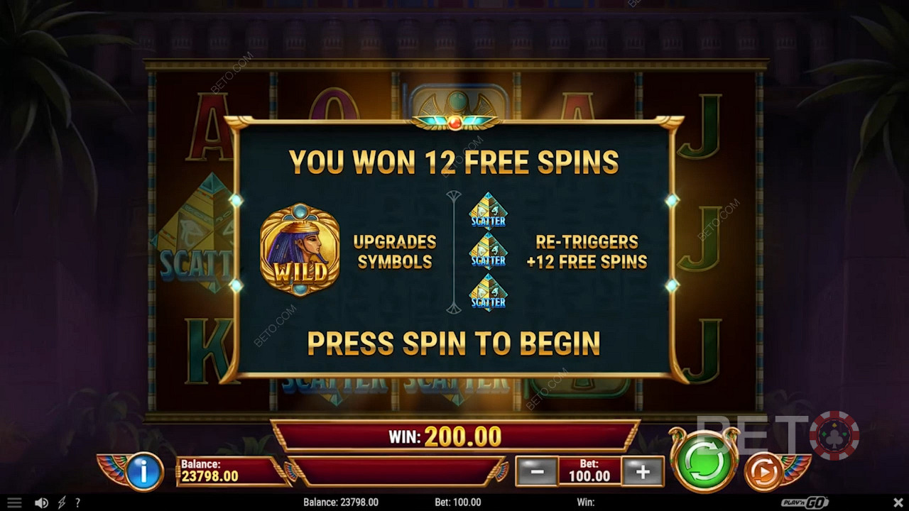 Ontgrendel de Free Spin modus om 12 Free Spins te verkrijgen en re-trigger voor maximaal 150 Free Spins.