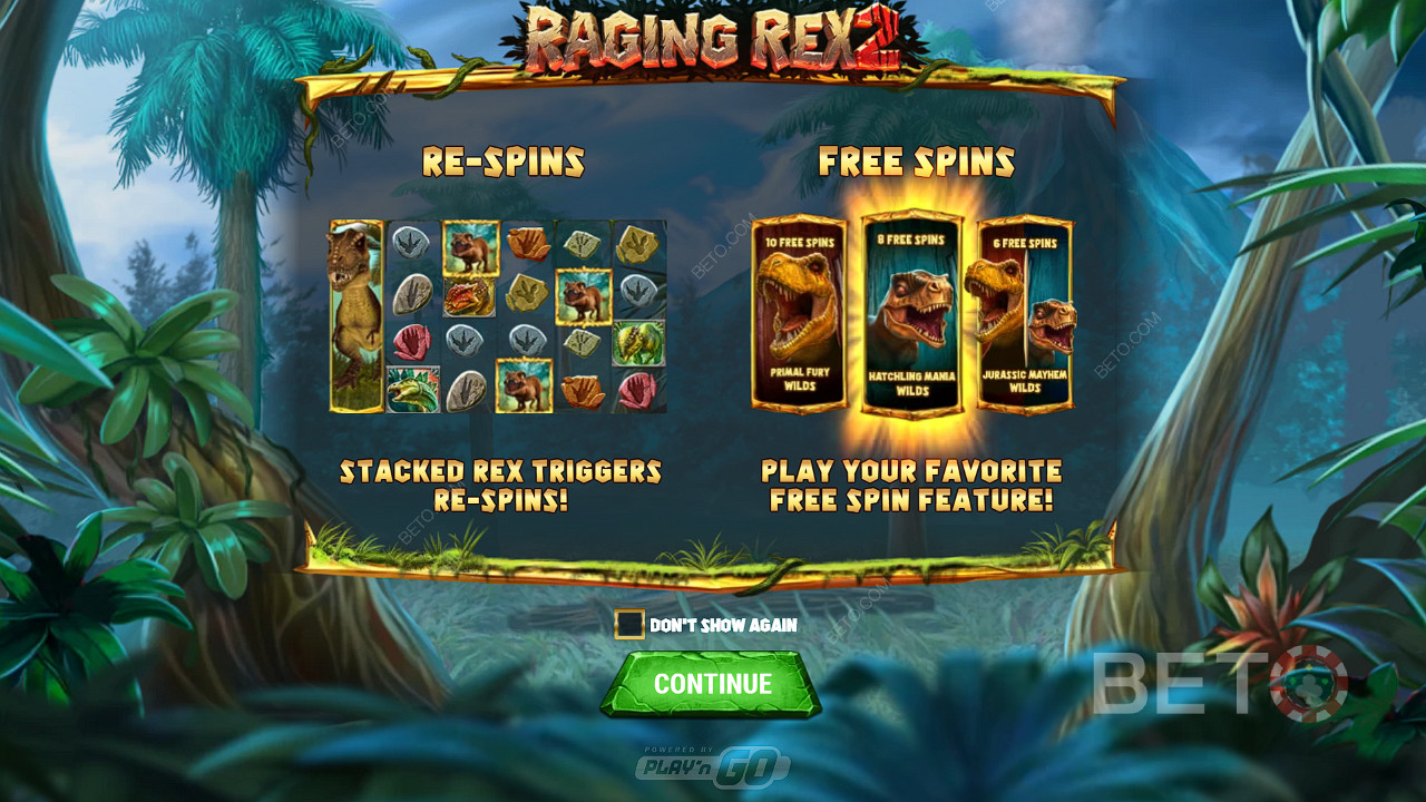 Geniet van Respins en 3 soorten Free Spins in de Raging Rex 2 slot