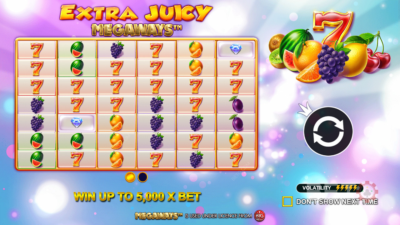 Speel Extra Juicy Megaways en win een maximale geldprijs van 5.000x