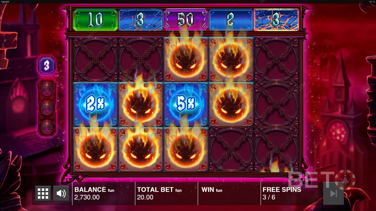 Alleen Fireball-, Fireball Multiplier- en Fire Orb-symbolen verschijnen tijdens de Free Spins.