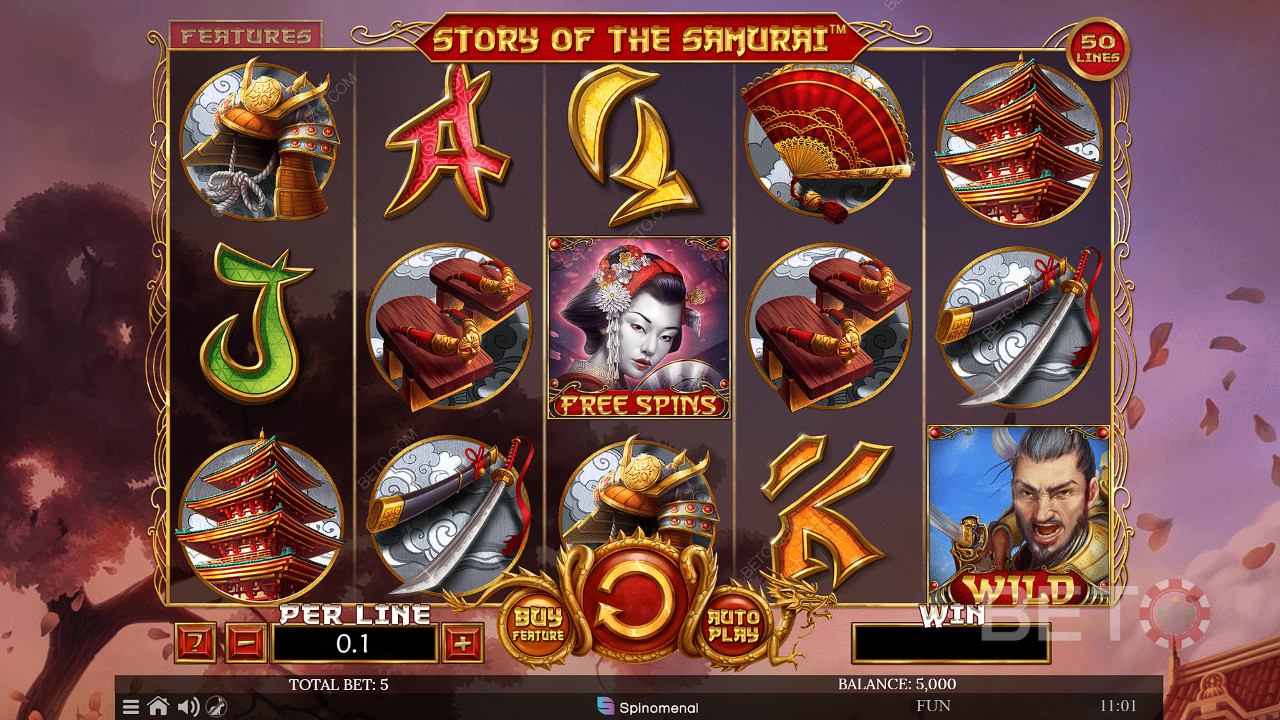 Je kunt op de Buy-functie klikken om Free Spins te kopen in de Story of The Samurai gokkast