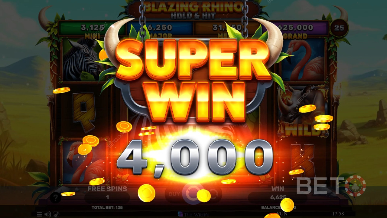Win 5.000x je inzet in de Blazing Rhino Hold & Hit videoslot!