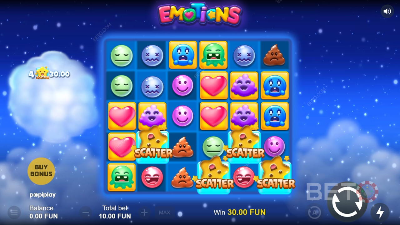 Bonusfuncties uitgelegd in Emotions by Popiplay