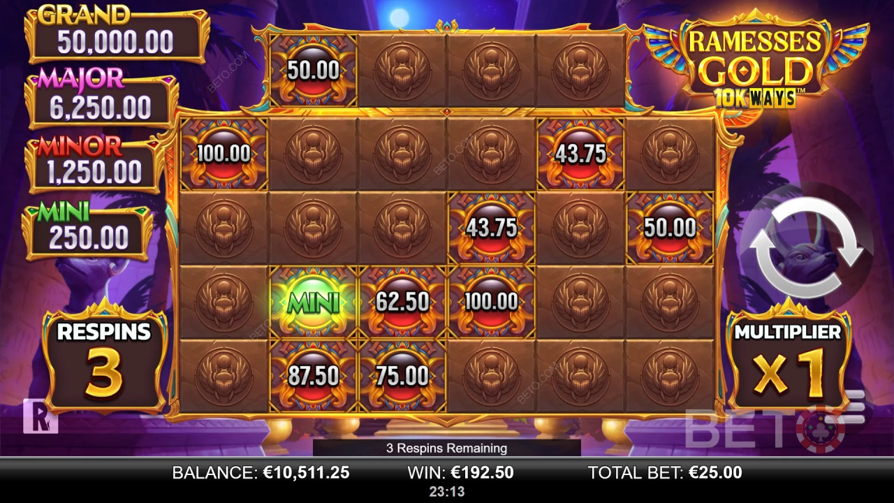 Win 9.065x je inzet in de Ramesses Gold 10K Ways gokkast!