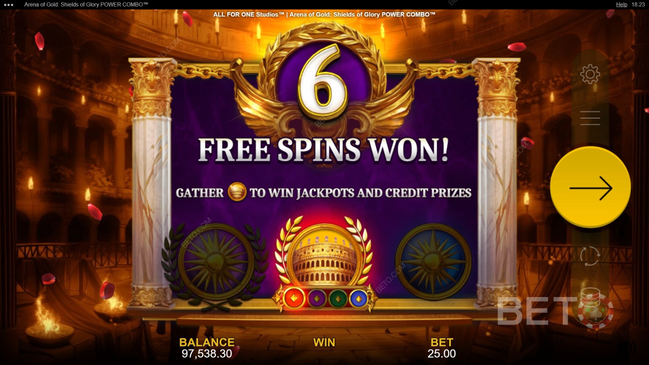 Bonusfuncties uitgelegd in Arena of Gold: Schilden van glorie Power Combo van All For One Studios