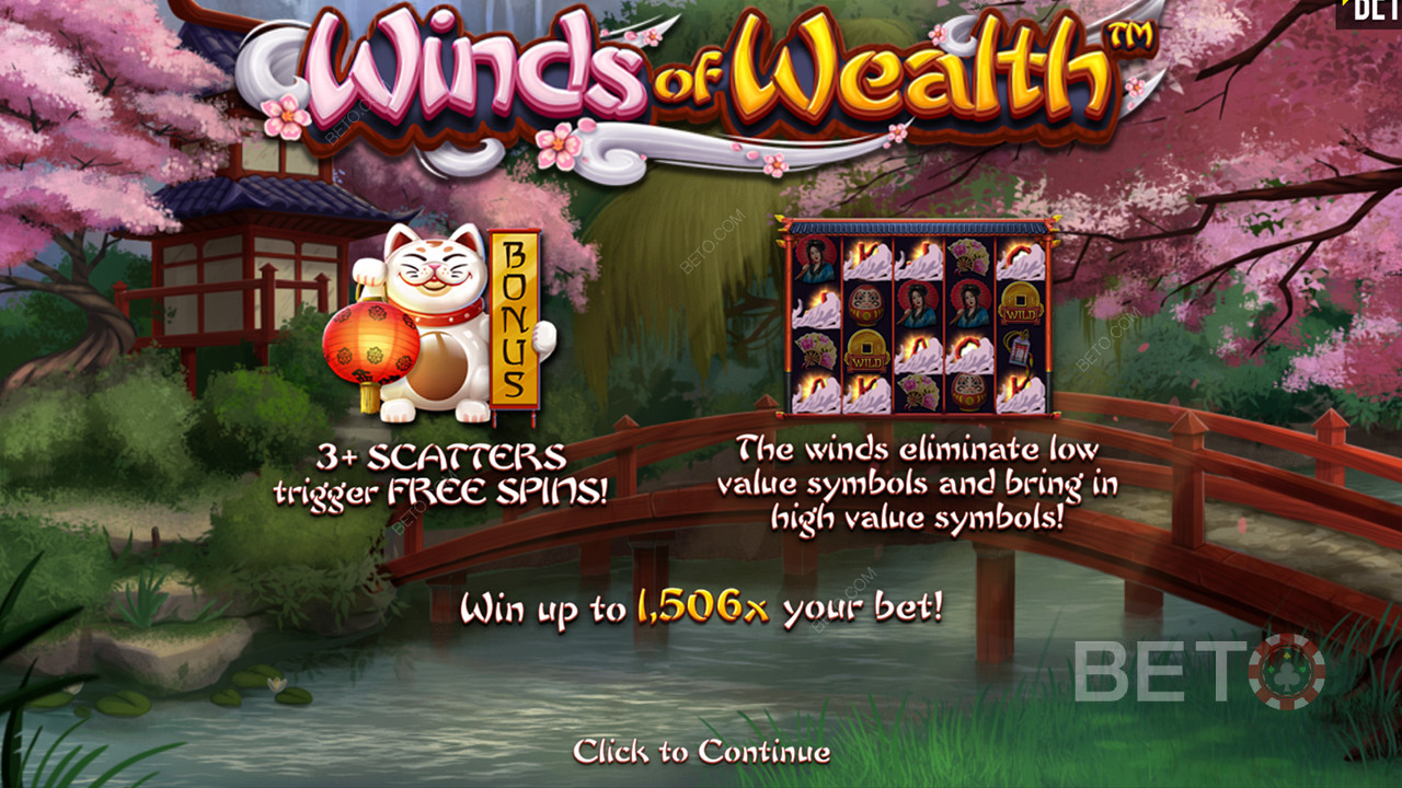 De maximale winst is 1.506x van je inzet in de Winds of Wealth online slot.