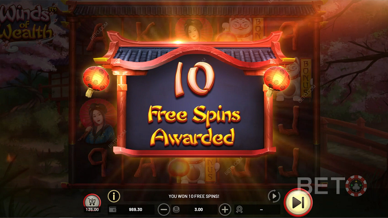 Win 10 tot 25 Free Spins op de Winds of Wealth gokkast