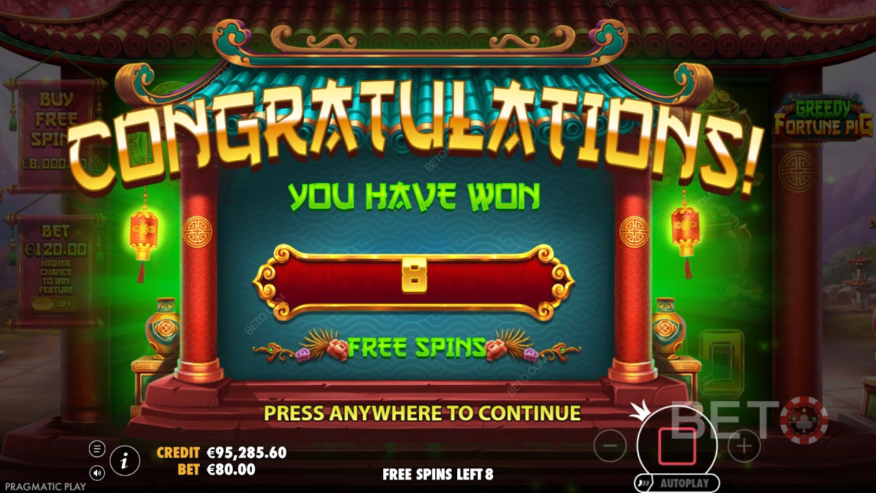 Win 8.888x je inzet in de Greedy Fortune Pig gokkast!