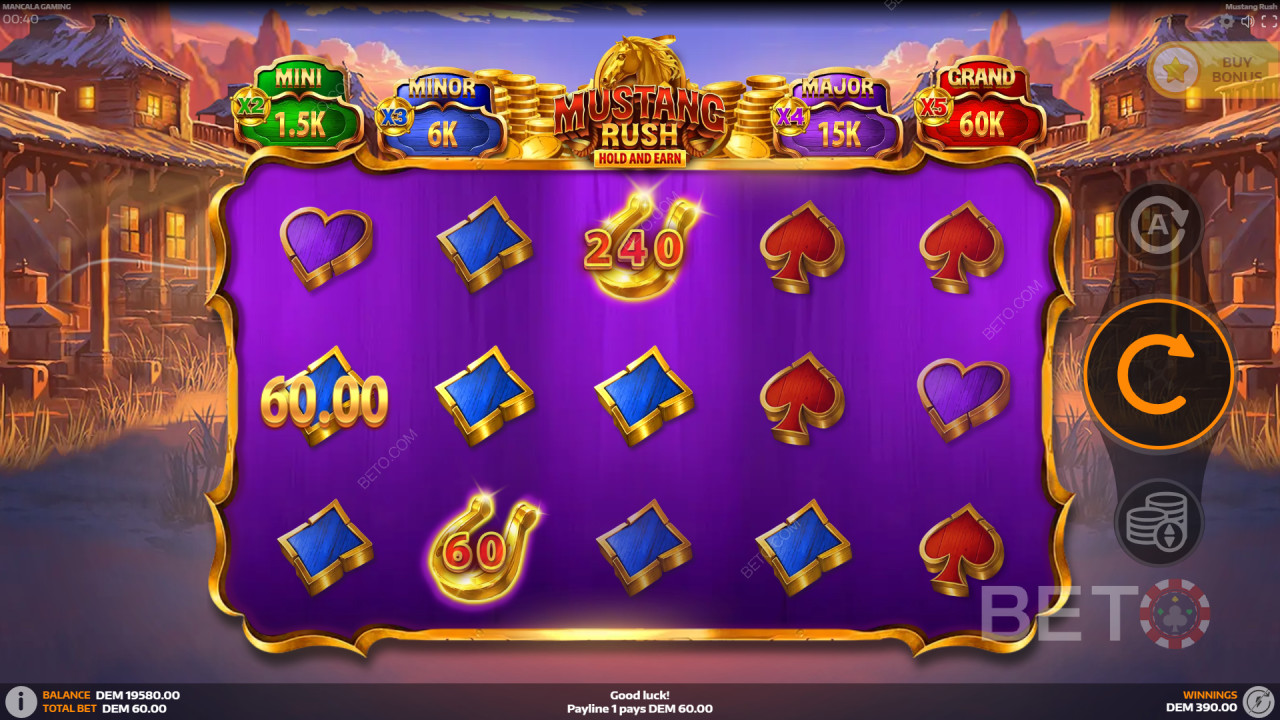 Bonusfuncties uitgelegd in Mustang Rush van Mancala Gaming
