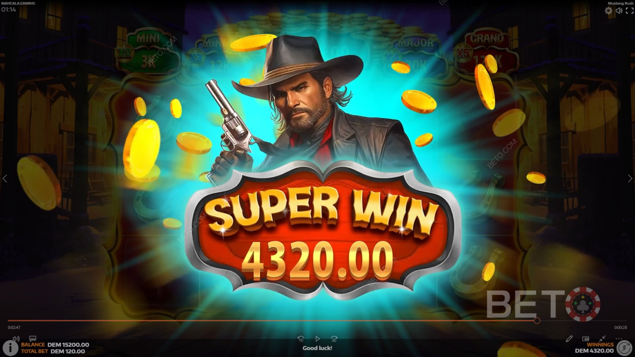 Win 5.105x je inzet in de Mustang Rush Online Gokkast!