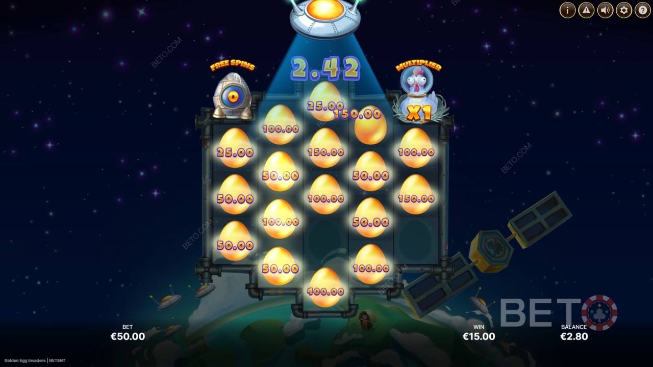 Win je inzet op de Golden Egg Invaders gokkast!