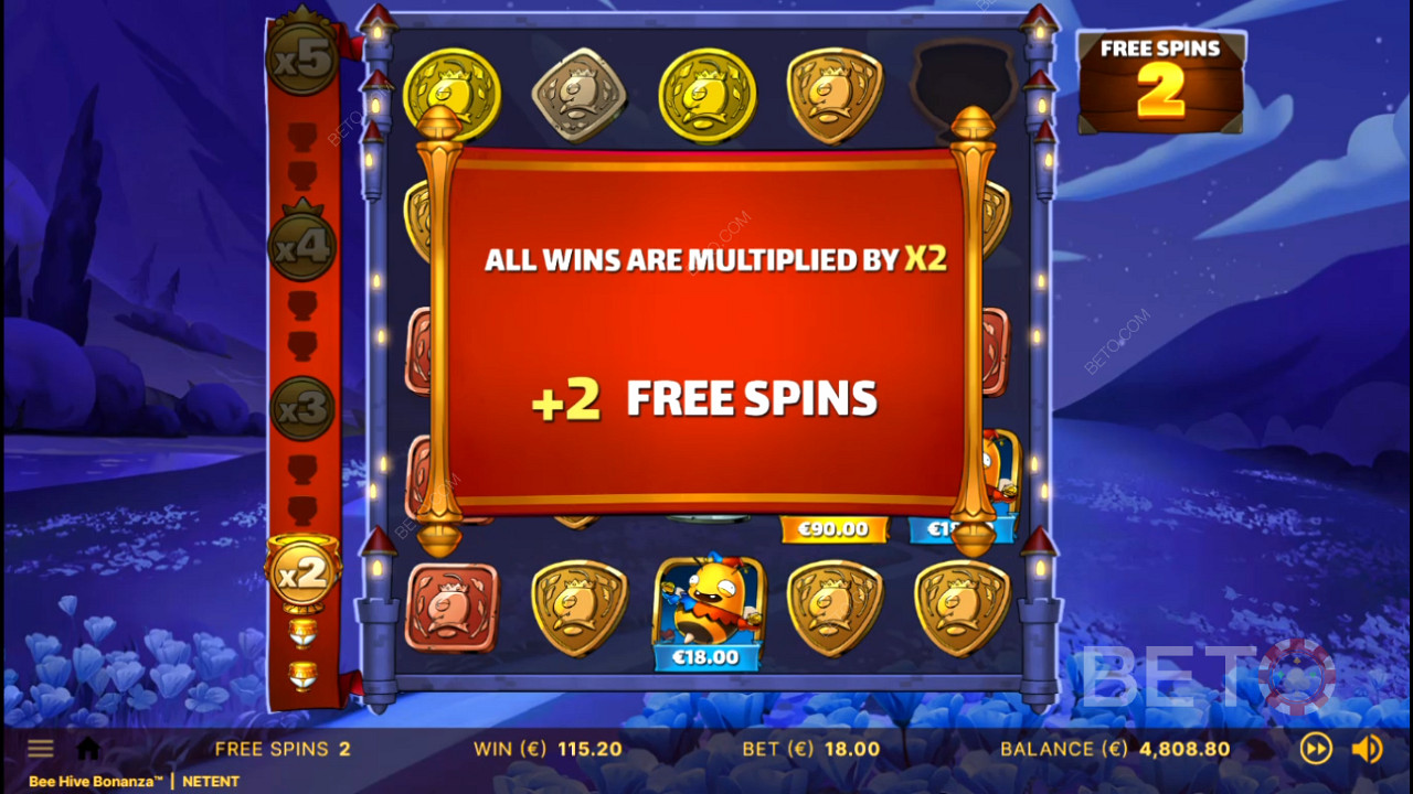 Verzamel Scatters om de Free Spins te verlengen en de Win Multiplier te verhogen