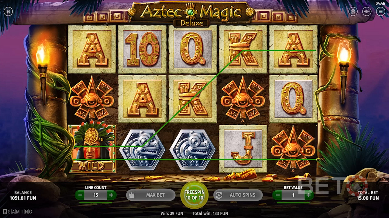 De Aztec krijger Wild zorgt voor winsten in het Aztec Magic Deluxe casinospel