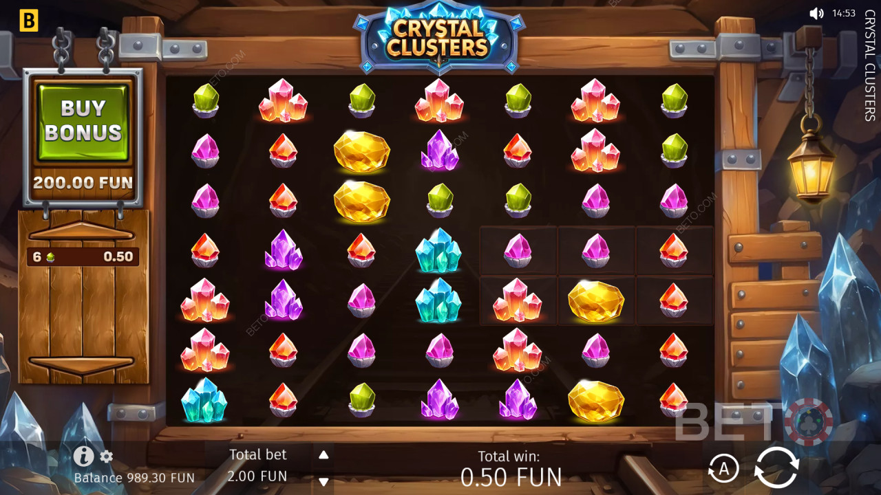 Uitleg over de bonusfuncties in Crystal Clusters van BGaming