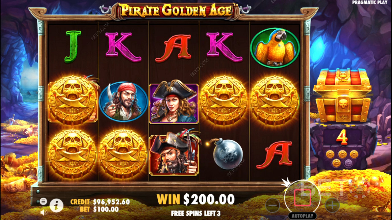 Mystery symbolen verschijnen vaak in de Free Spins in Pirate Golden Age online slot