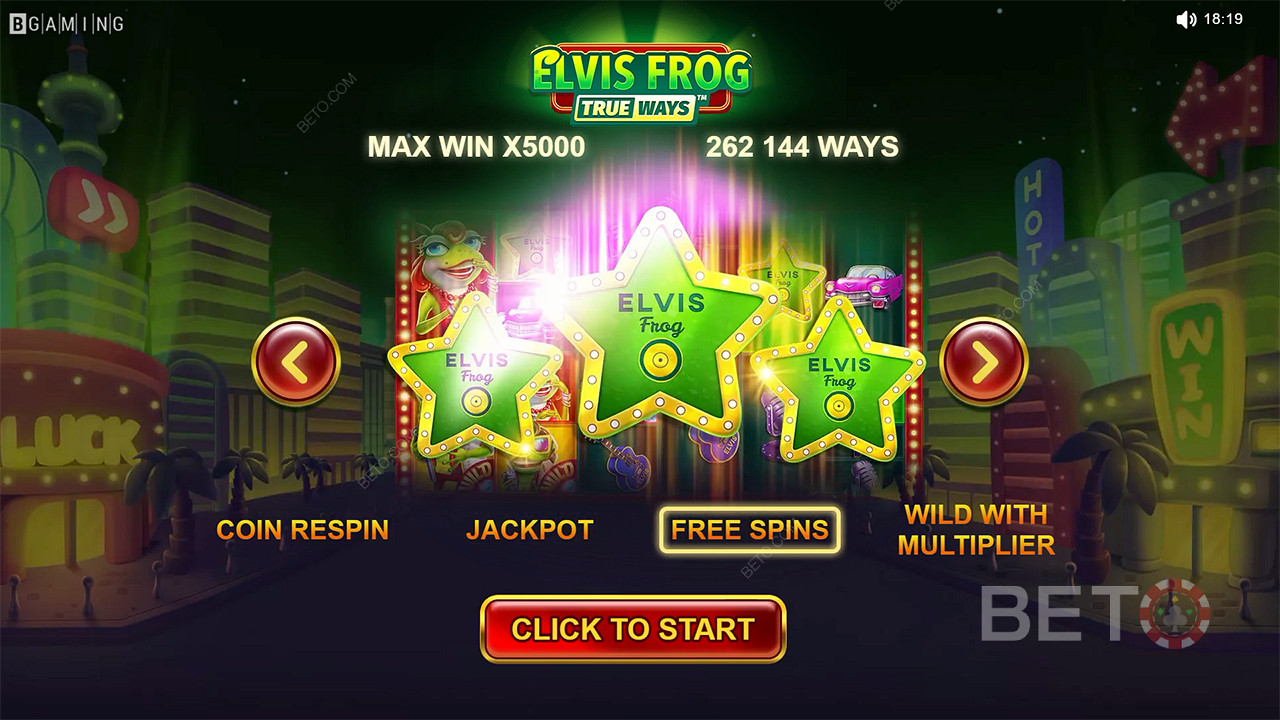 Free Spins, Multiplier Wilds en meer functies zijn beschikbaar in de Elvis Frog TrueWays slot