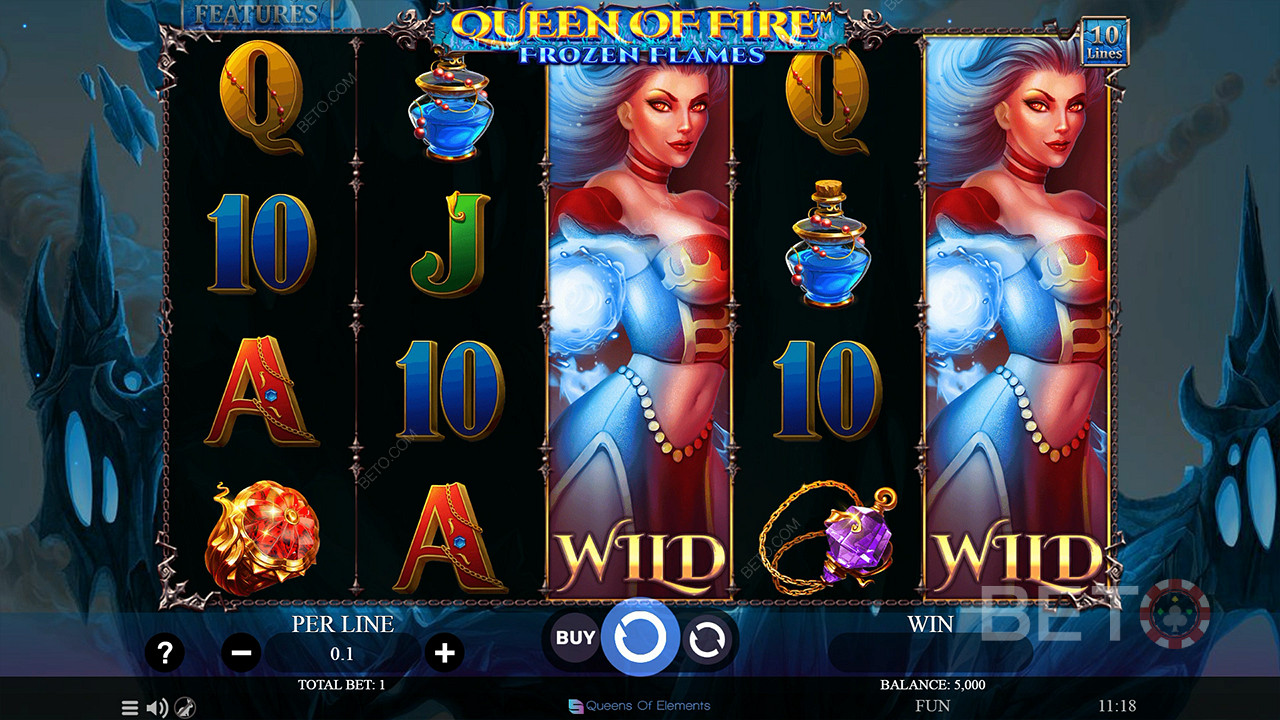 Geniet van expanding wilds in het basisspel in de slot Queen of Fire - Frozen Flames