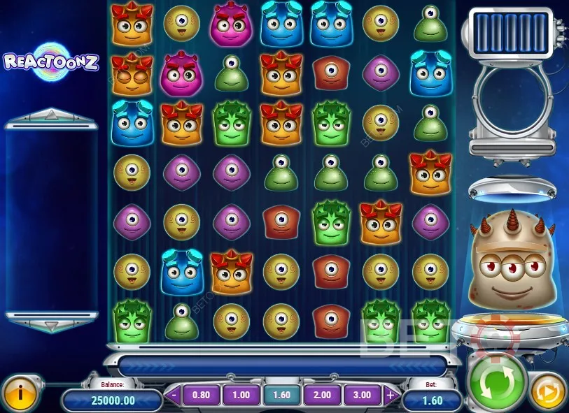 Een voorbeeld gameplay van Reactoonz online slot