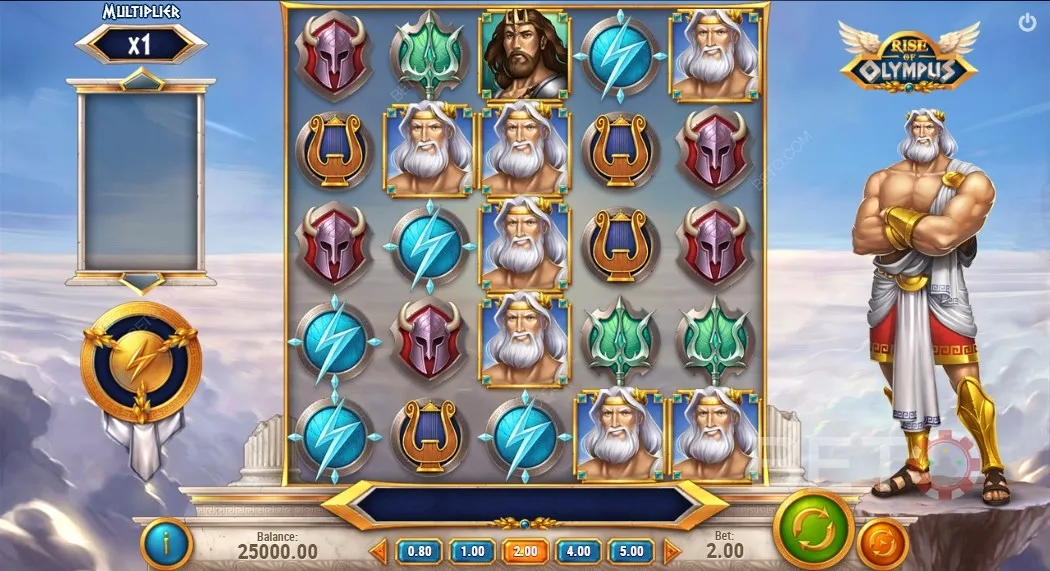 Speel Rise of Olympus met 3 bonusfuncties en God-symbolen