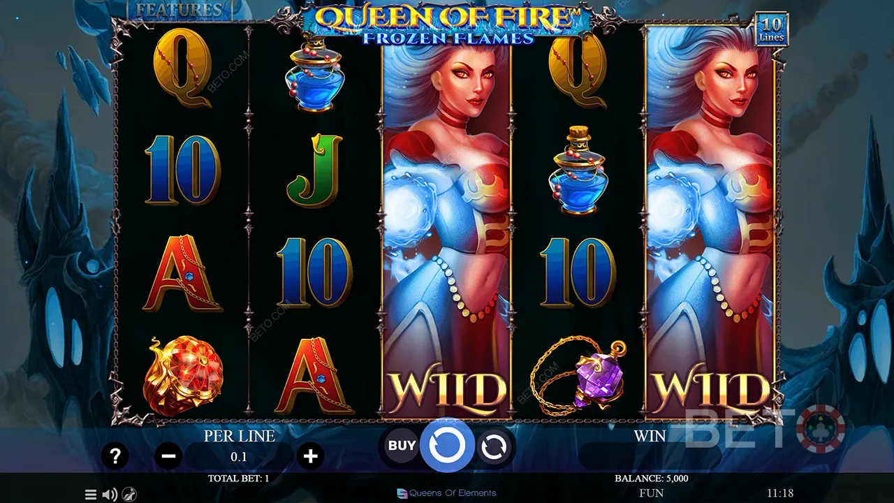 Gameplay van Queen of Fire - Frozen Flames videoslot